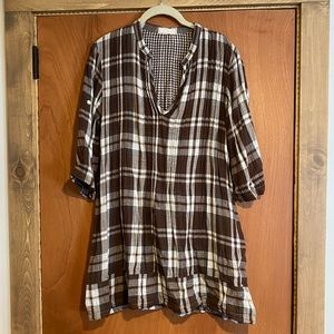 CP Shades Regina Brown Plaid Cloth Tunic Dress Top X Small